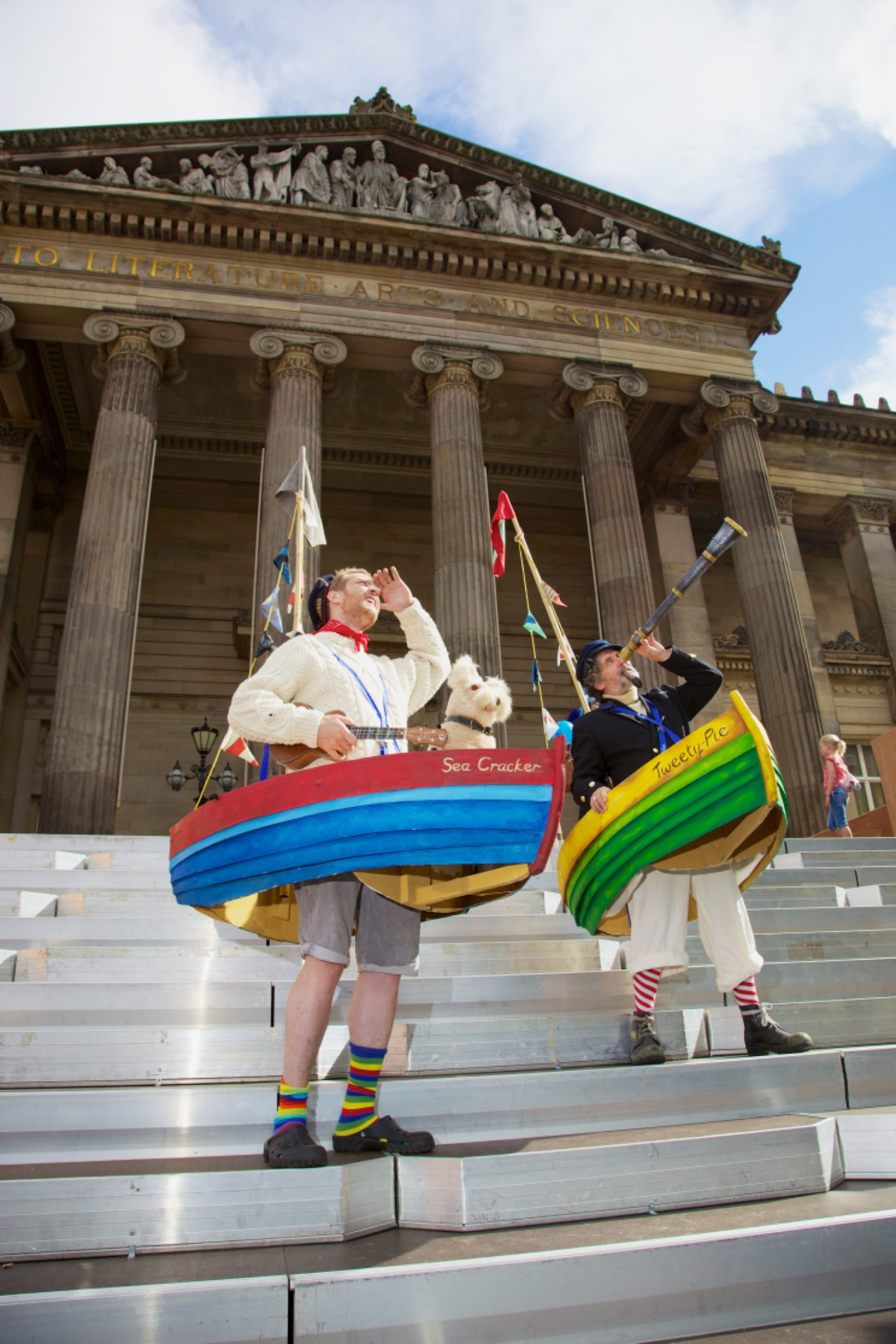 A performance on the Harris Flights Steps installation