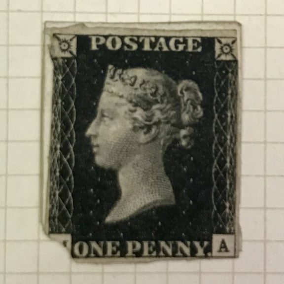Queen Victoria's face drawn on the stamp.