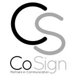 Co-sign logo - a Capital C and S in large font with the words Co Sign Partners in communication underneath. 