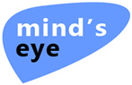 Blue oval shape with Mind's Eye written in it - company logo 