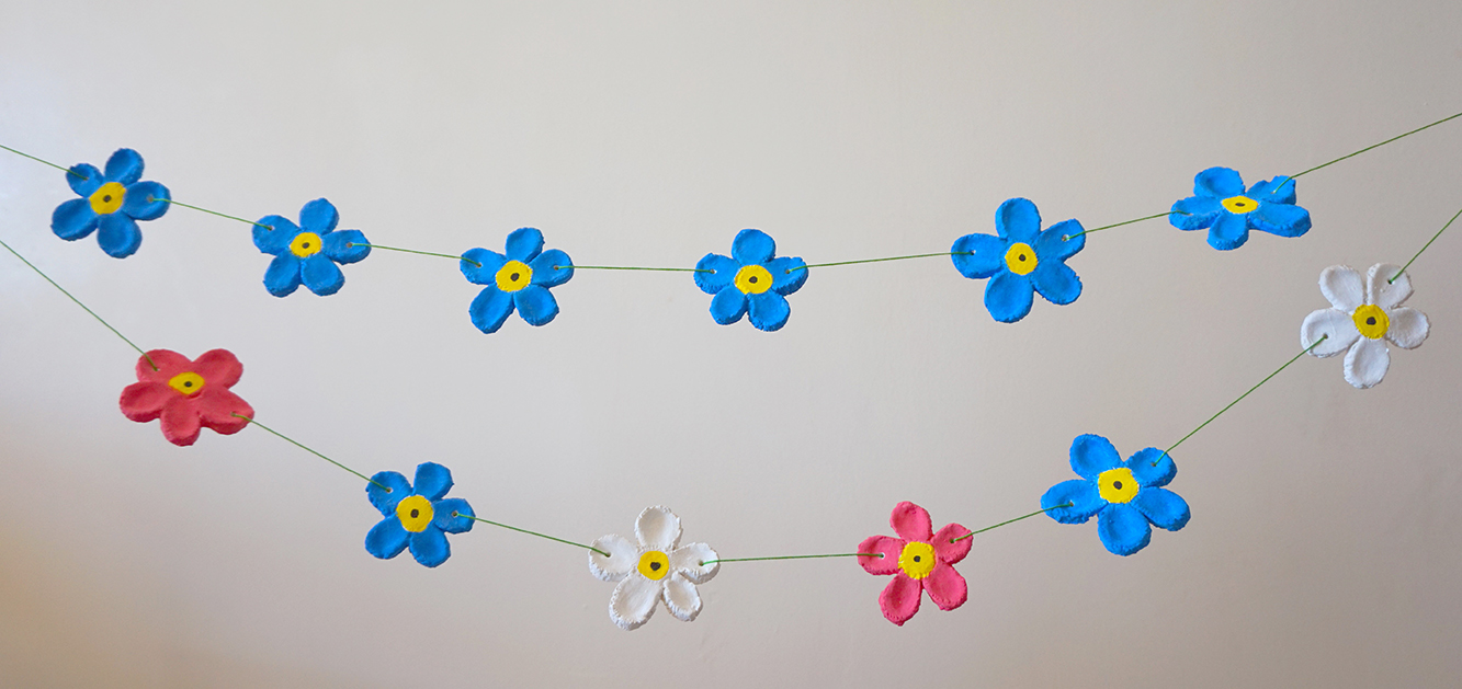 Salt dough Forget-me-nots on a string