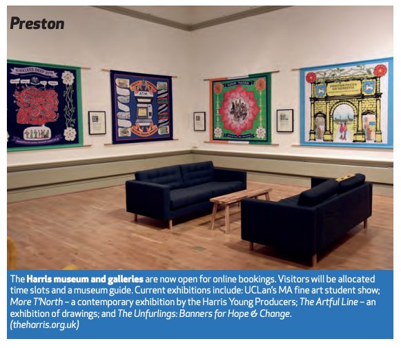 Screenshot of the feature on the Harris exhibitions. The photo shows the Unfurlings exhibition gallery. 