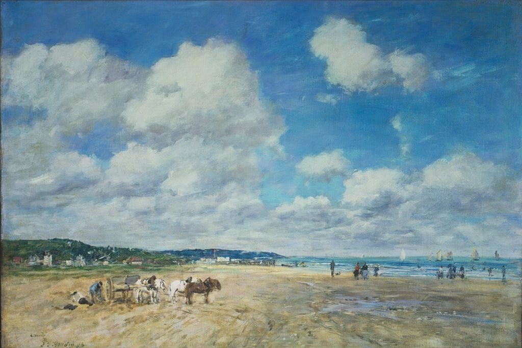 A painting of a seaside view 