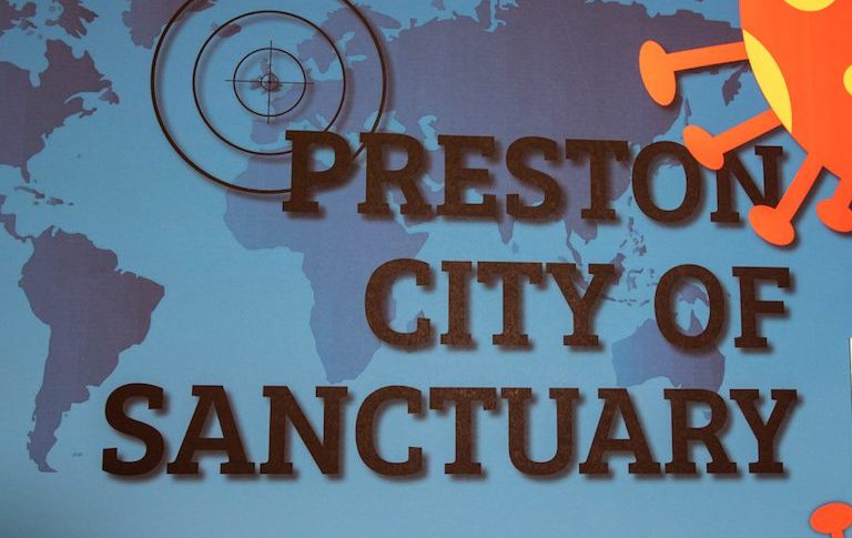 Artwork that says Preston City of Sanctuary