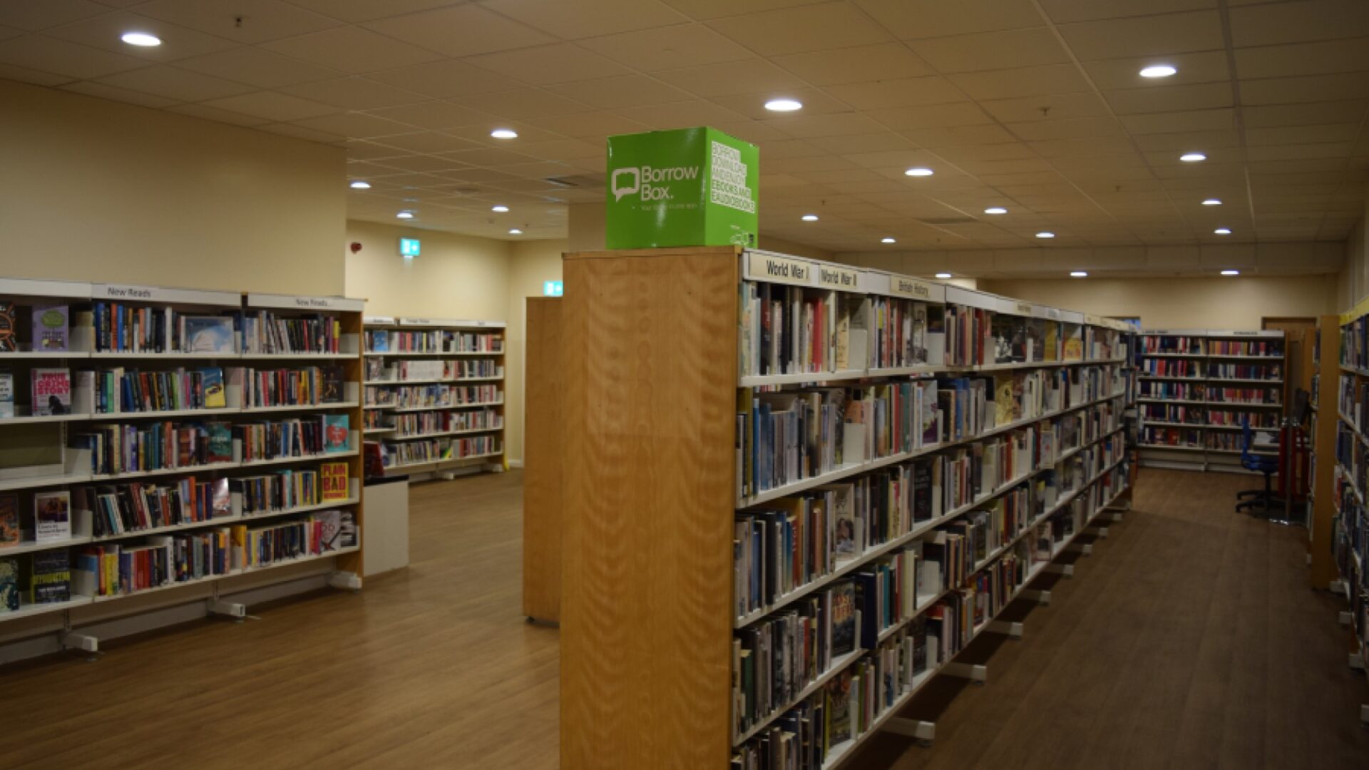 The library shelves in the Guild Hall Preston