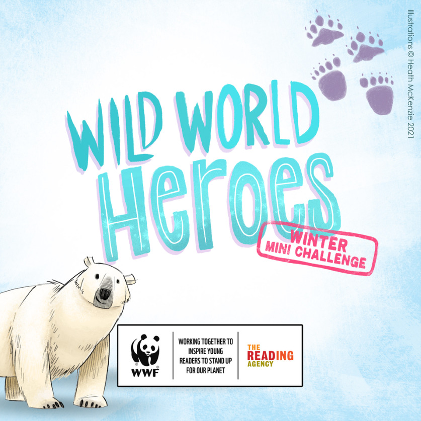 A polar bear cartoon and the Wild World Heroes reading campaign for children