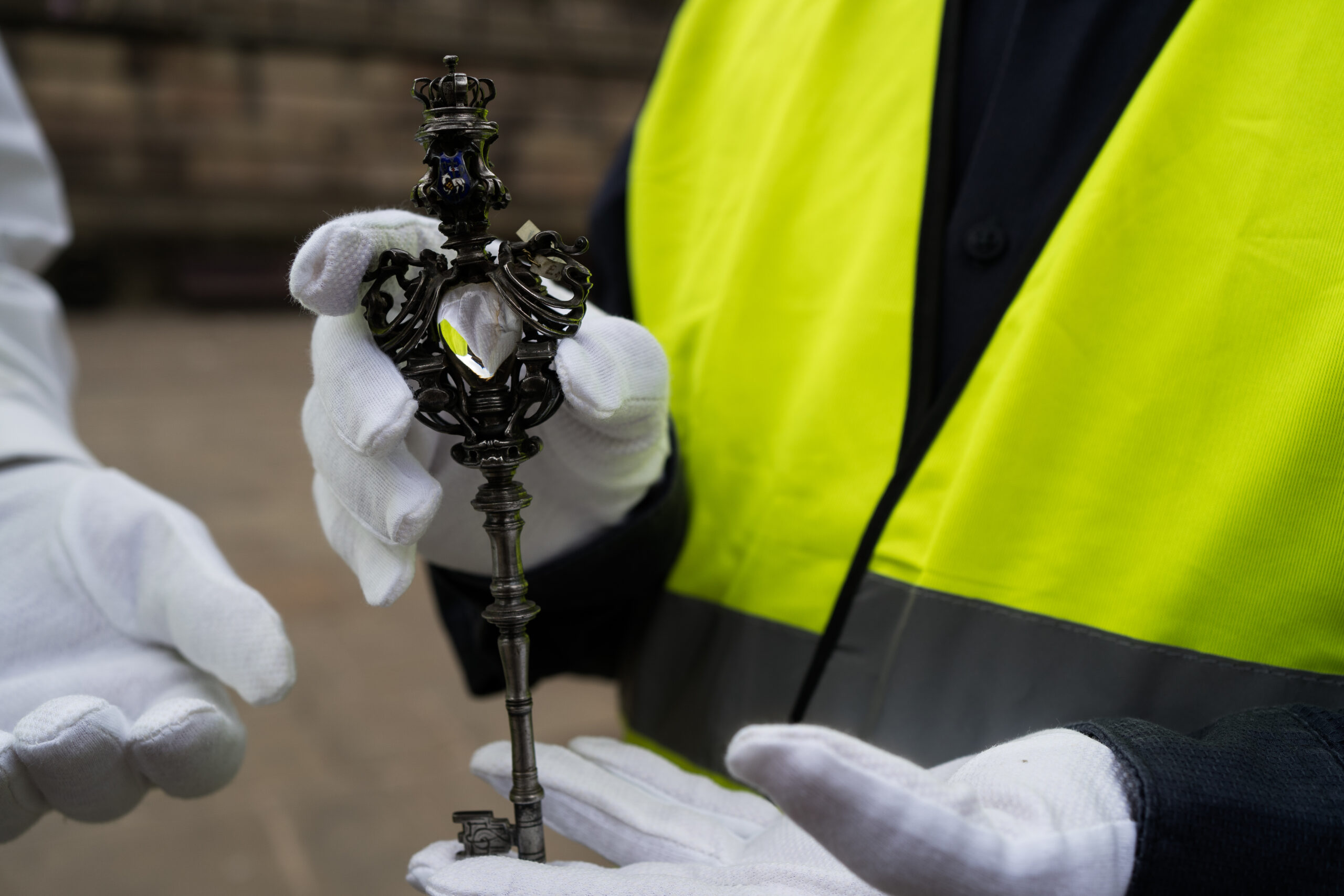 A close-up shot of the Harris ceremonial key.