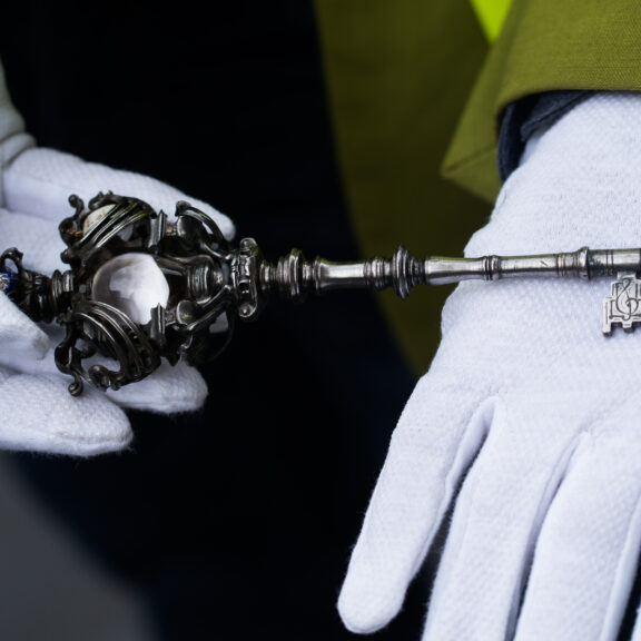 A close-up shot of the Harris ceremonial key.