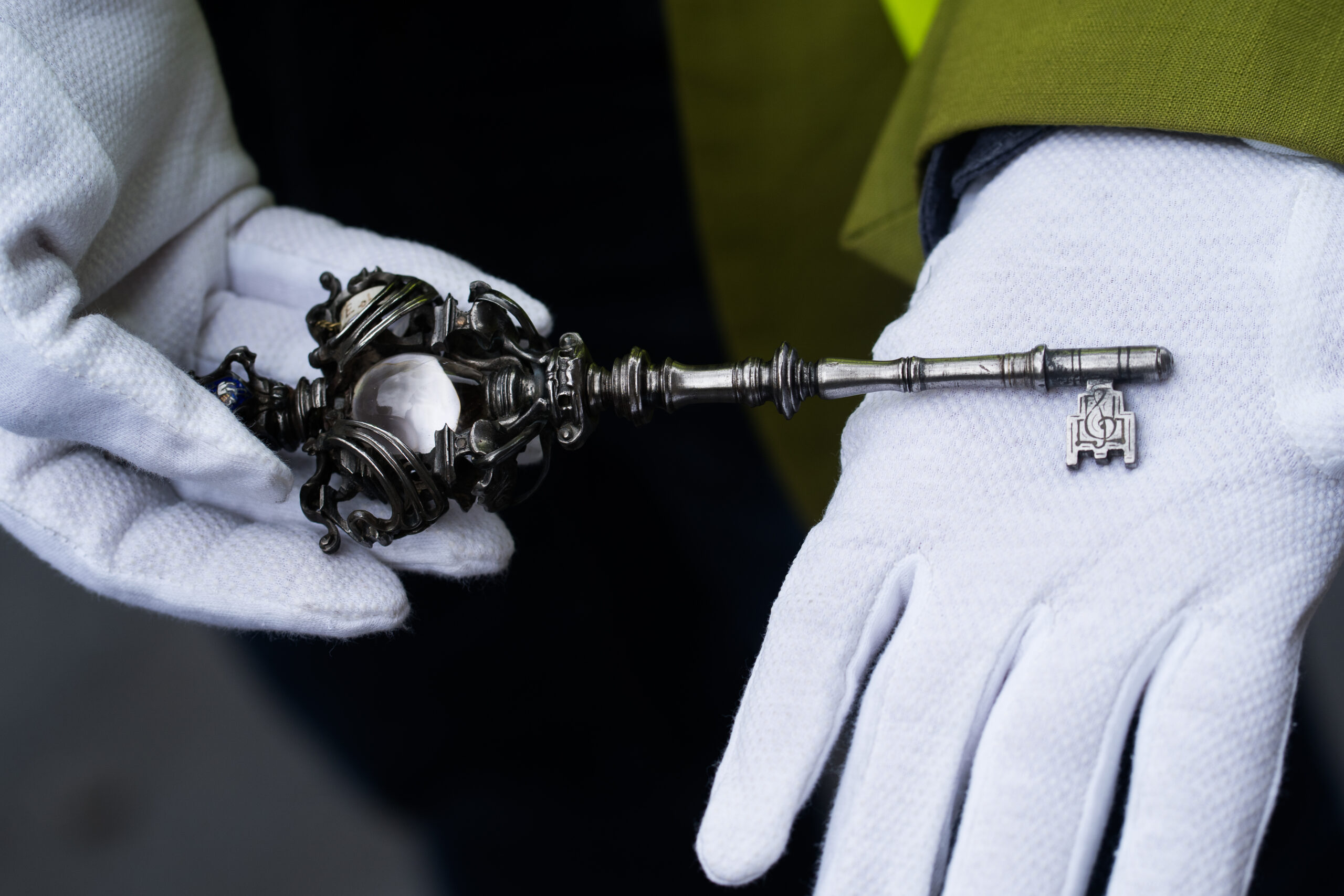 A close-up shot of the Harris ceremonial key.