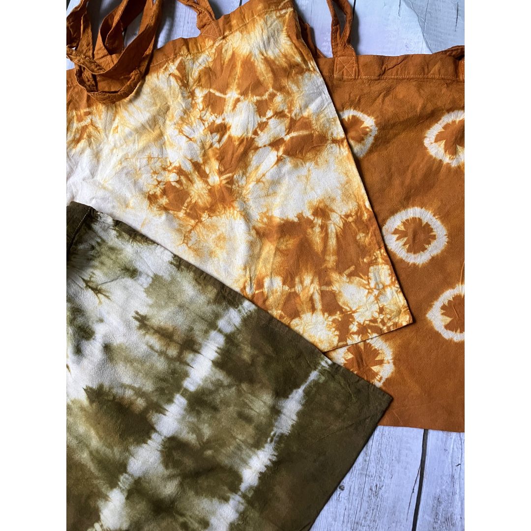 Image of a brown onion skin printed tote bag