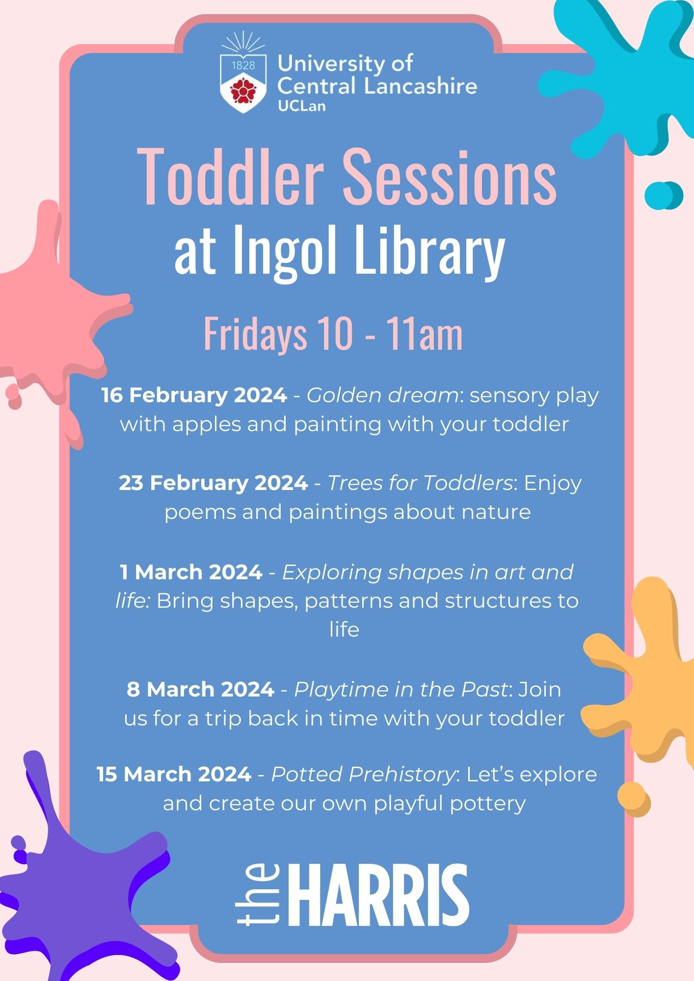 Image of a toddles sessions poster for Ingol Library 