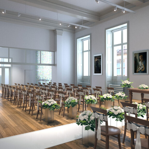 Image of a wedding room dressed space.