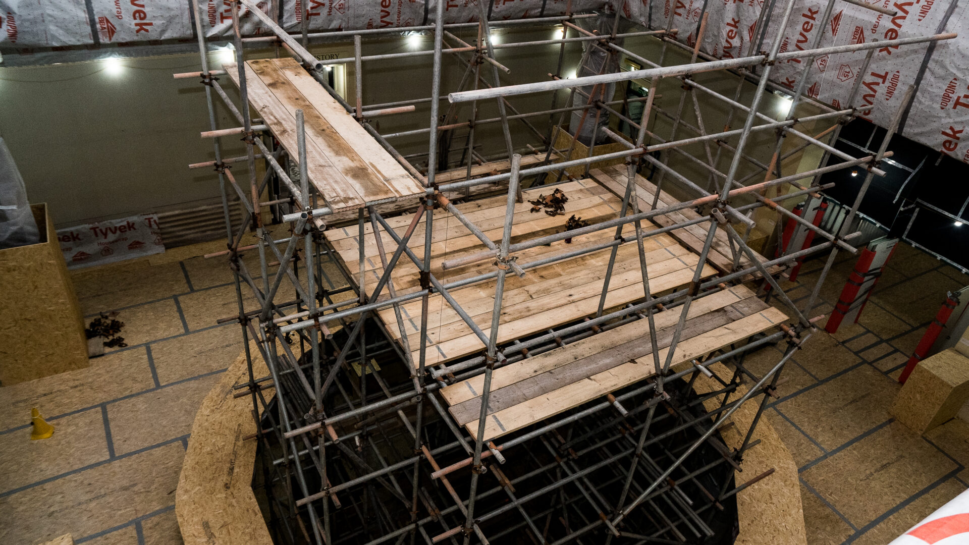 Image of scaffolding inside the Harris building