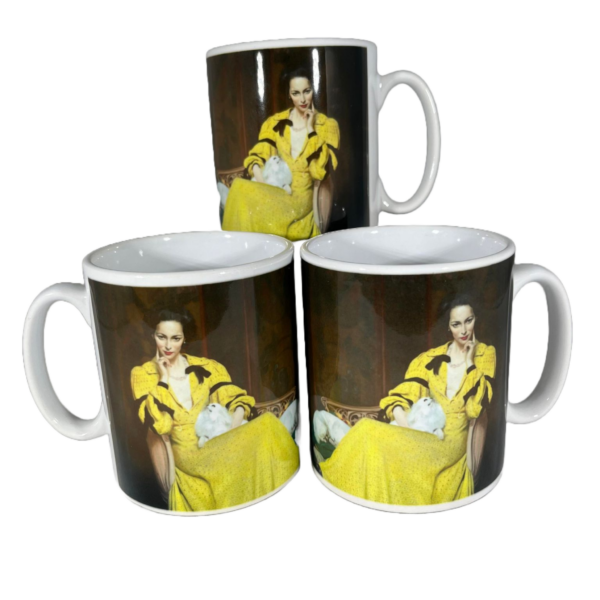 Image fo three mugs featuring the painting 'Pauline in the Yellow Dress'
