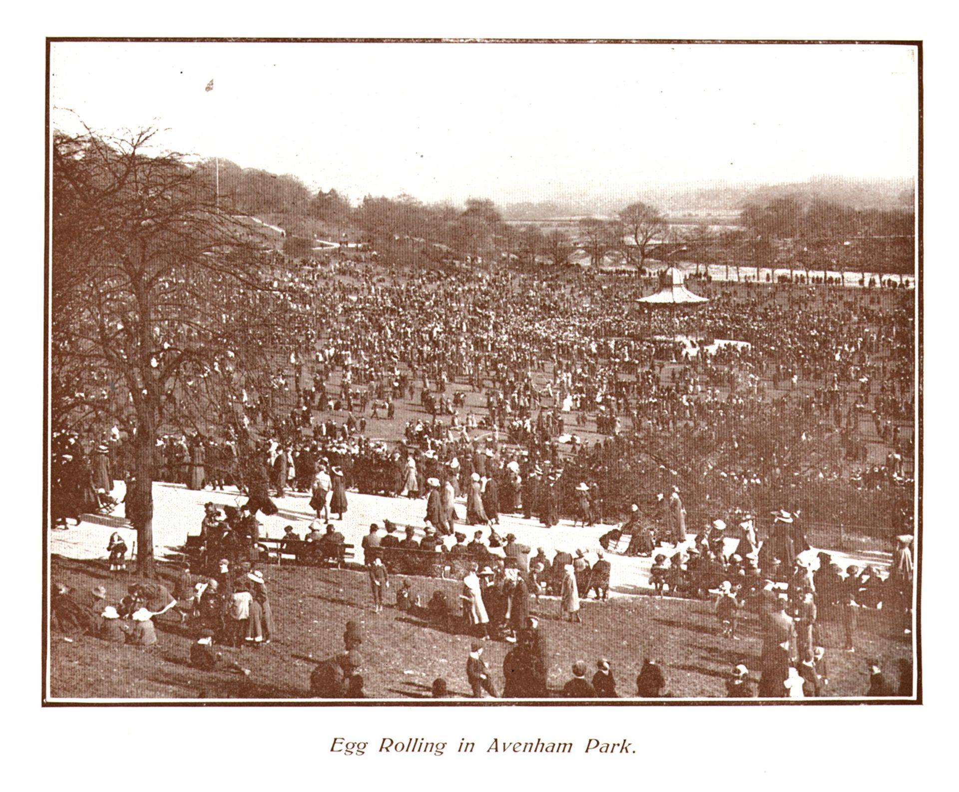 Archive image of people rolling eggs down the hill