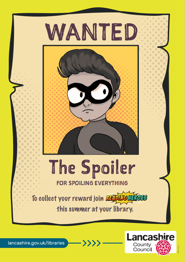 Reading Hero poster with a superhero character on a yellow background.