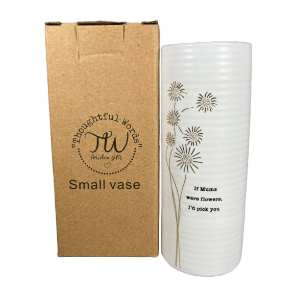 Image of a ceramic white vase with flower imprints.