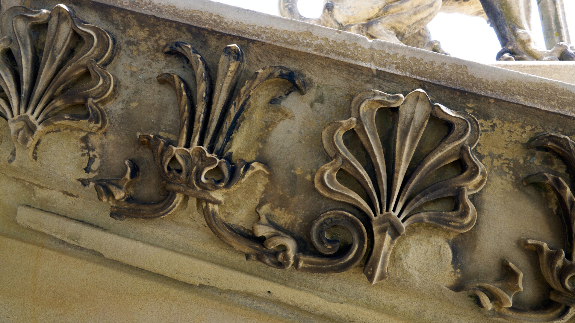 An image of detailing on the pediment.