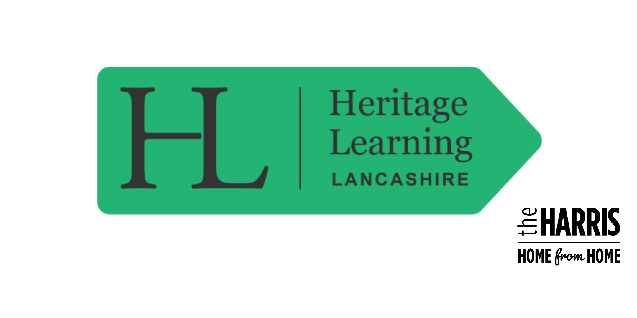 A green tag with Heritage Learning Lancashire written in black text.