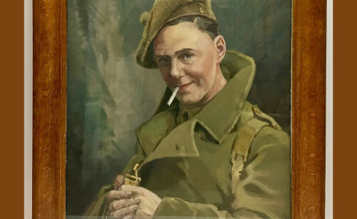 Painting of a soldier in a brown frame