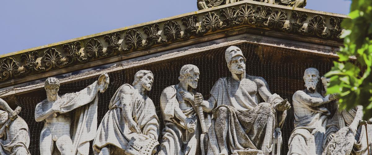 The School of Athens sculptures in the Harris pediment.