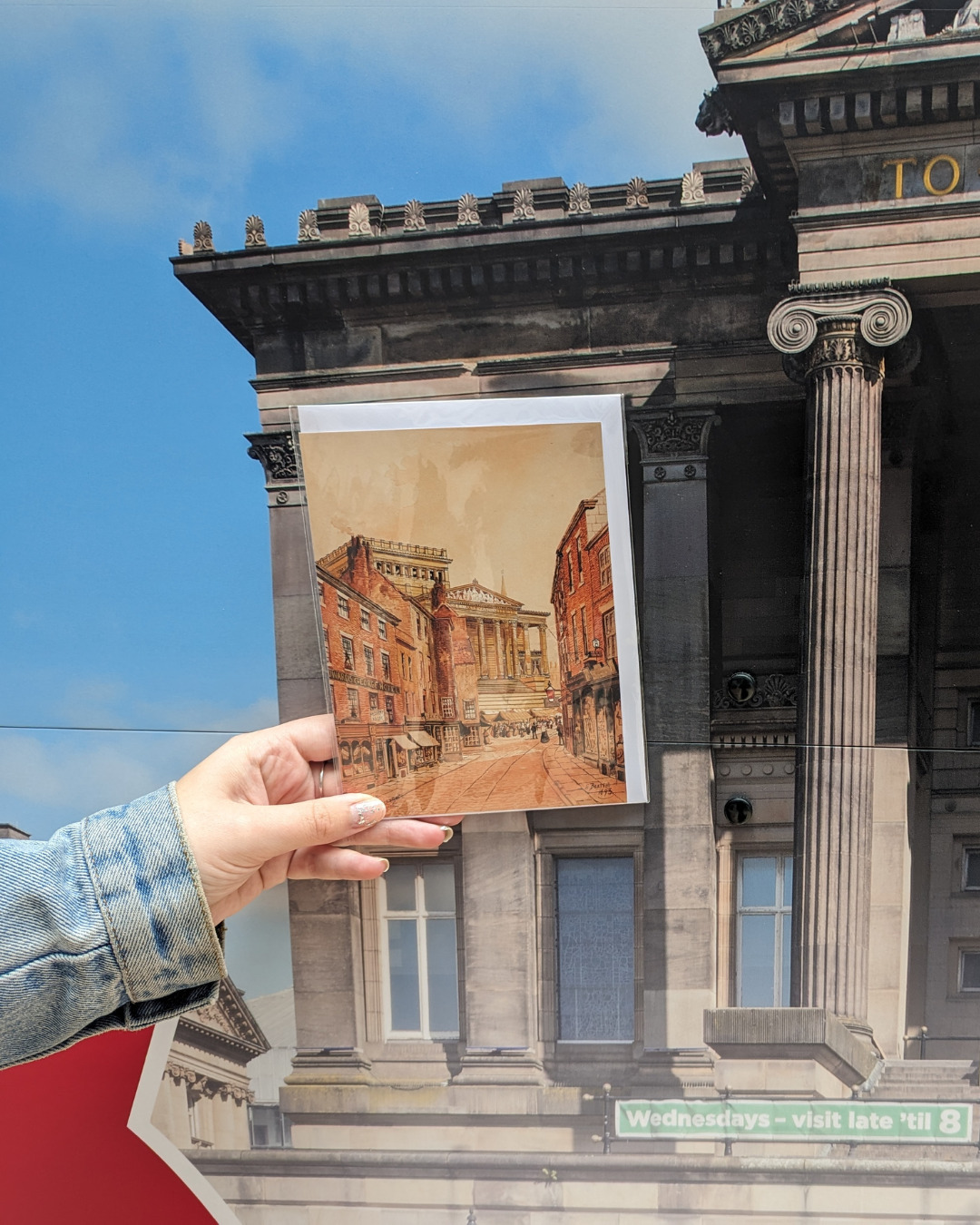Beattie's illustration of the market place on a greetings card