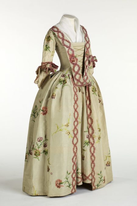 1760s fashion dress with bows on the sleeves