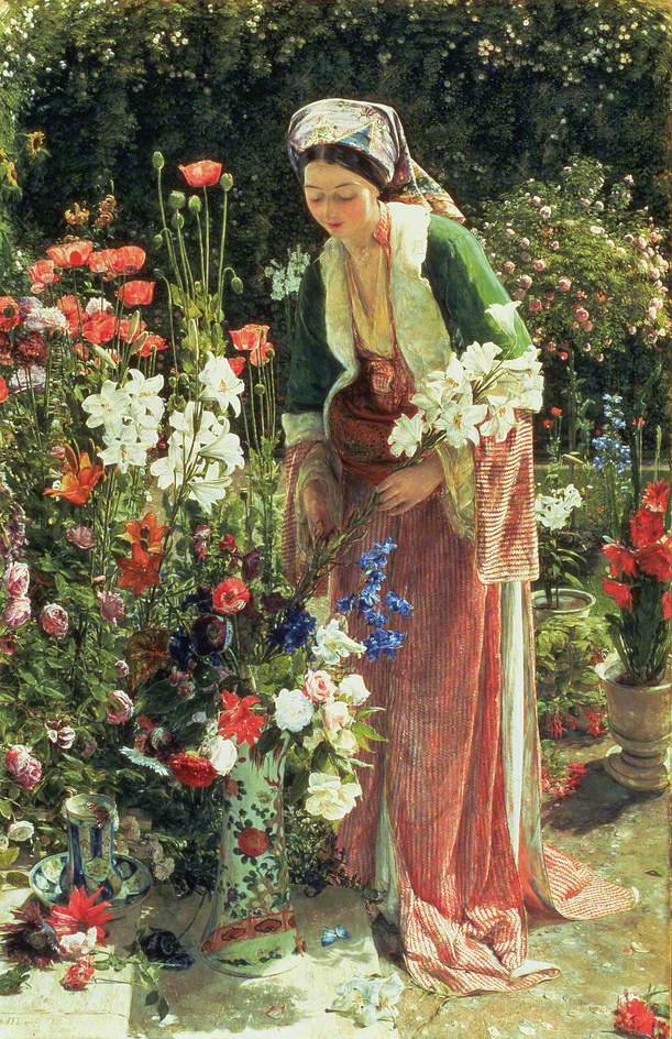 Image of a portrait of a woman picking flowers.