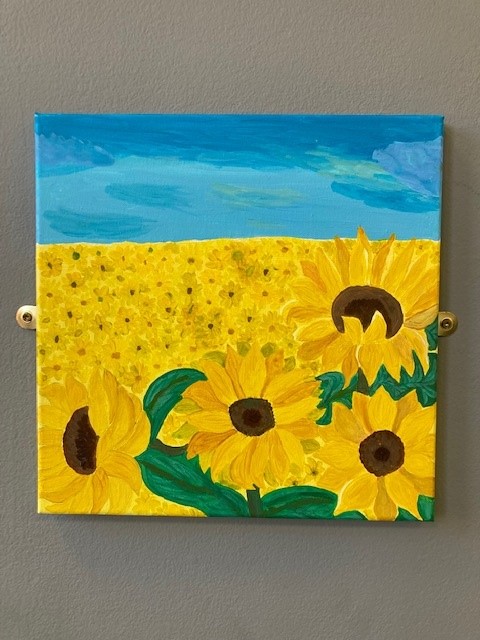 A painting of sunflowers.