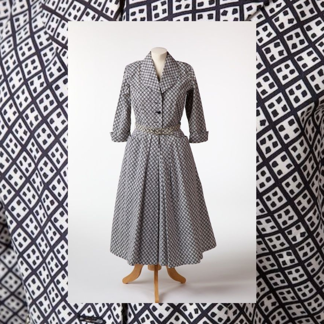 A black and white patterned dress.