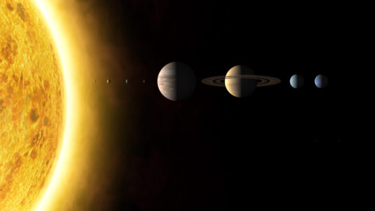 A row of planets and the sun.