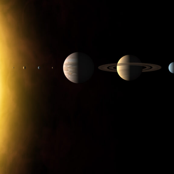 A row of planets and the sun.