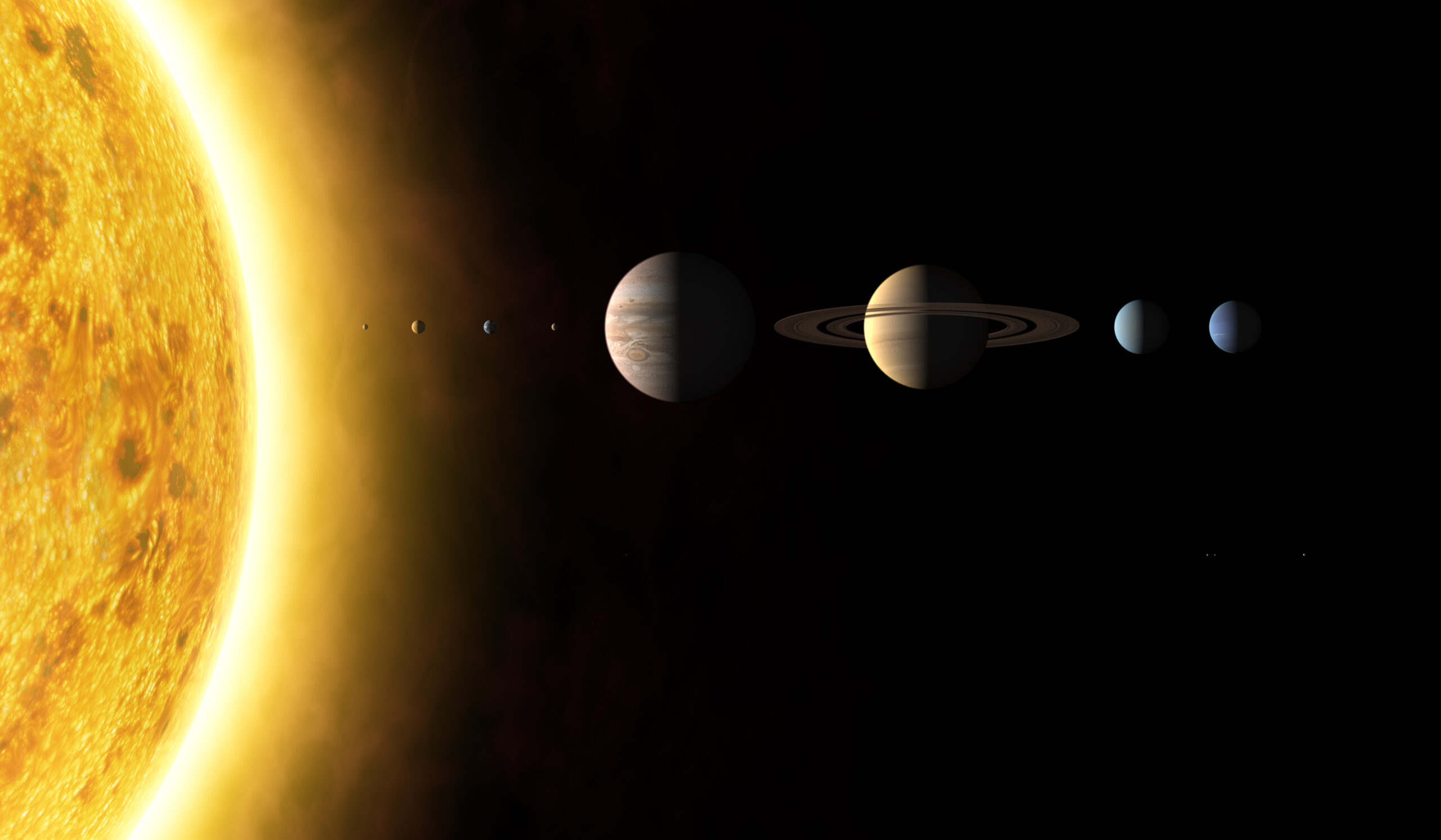A row of planets and the sun.