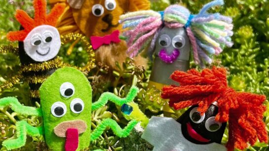 An assortment of colourful finger puppets.