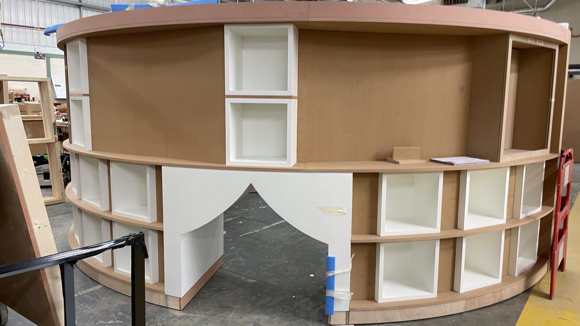 A large spiral bookcase.
