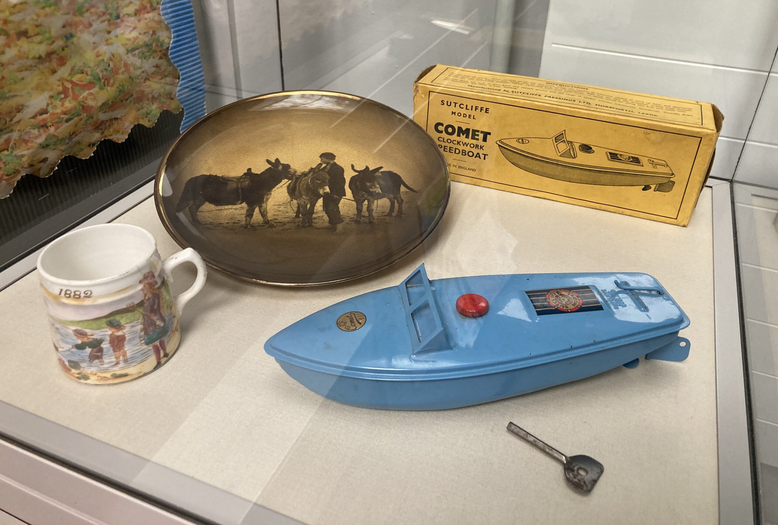 Image of collection items in a clear showcase.